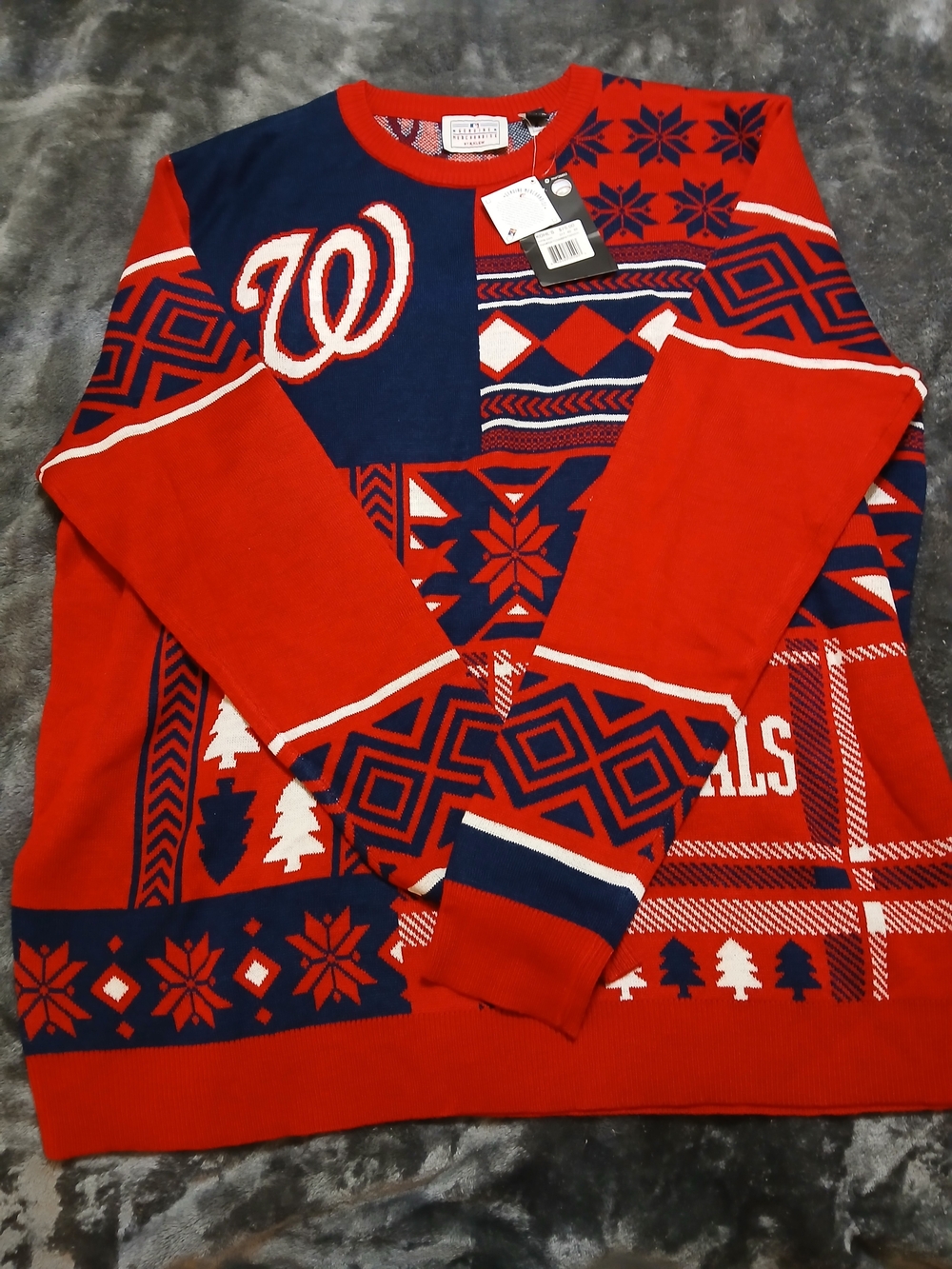 MLB Red and Navy Patchwork Crewneck Sweater